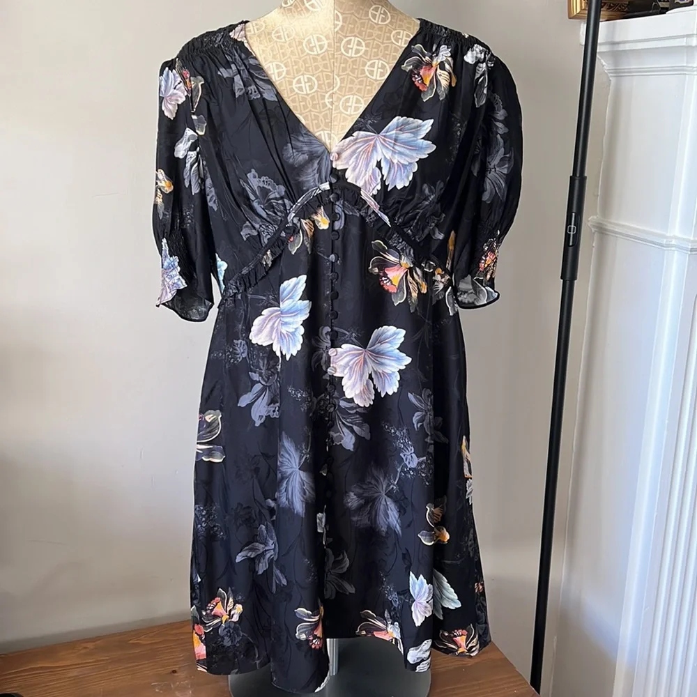 Allsaints Demi Lilly Floral Satin Mini Dress - Picture 1 of 13